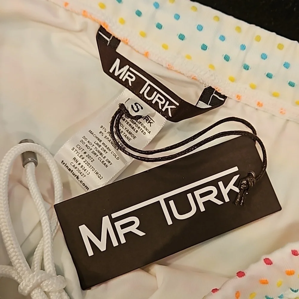 MR TURK Sorrento Swim Trunk ~ White Dotted Stripe Swim Knit Small S NWT